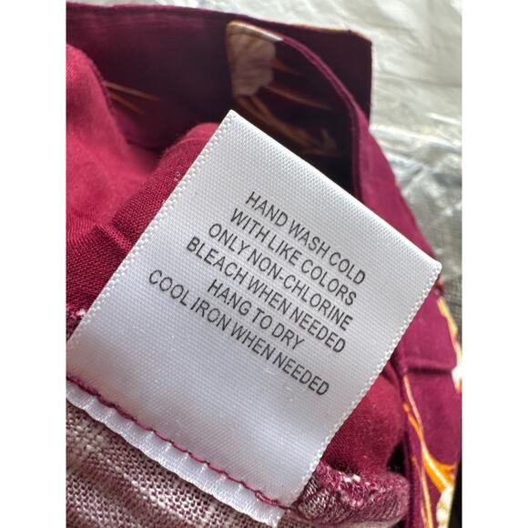 ModCloth Floral Print Linen Wide-Leg Cropped Pants Burgundy Womens Sz 00 NWT - Picture 7 of 10